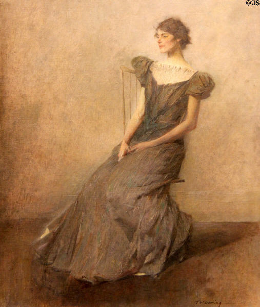 Lady in Green & Gray painting (1911) by Thomas Wilmer Dewing at Art Institute of Chicago. Chicago, IL.