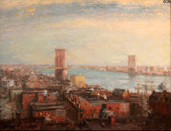 Brooklyn Bridge painting (1899) by Henry Ward Ranger at Art Institute of Chicago. Chicago, IL.
