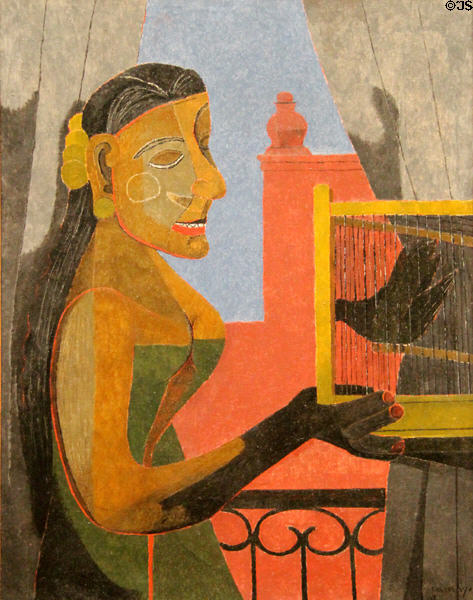 Woman with a Bird Cage painting (1941) by Rufino Tamayo at Art Institute of Chicago. Chicago, IL.