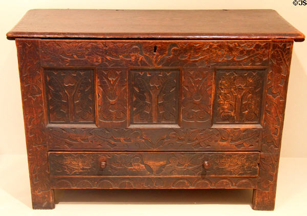 Chest (1710) from Hatfield or Deerfield, MA at Art Institute of Chicago. Chicago, IL.