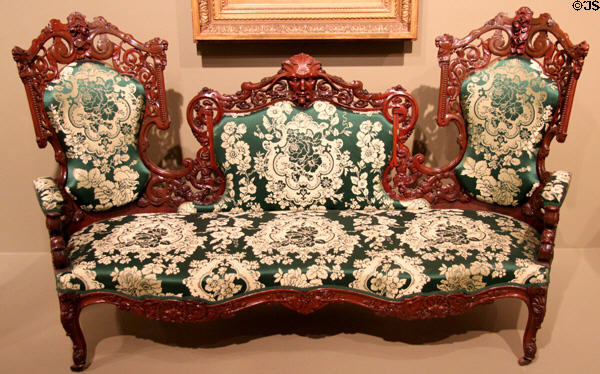 Sofa with carved back (1849-54) attrib. Charles A. Baudouine of New York City at Art Institute of Chicago. Chicago, IL.