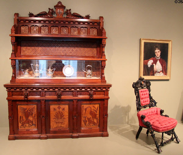 Inlaid sideboard 1870-80 by Daniel Pabst of Philadelphia, PA at Art Institute of Chicago. Chicago, IL.