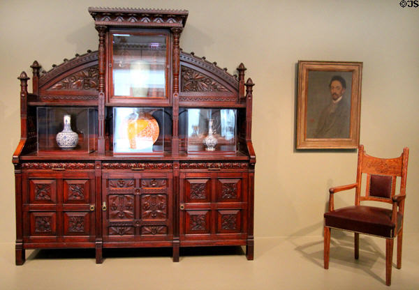 Sideboard (1876-80) by Herter Brothers with armchair (c1885) by A.H. Davenport & Co. at Art Institute of Chicago. Chicago, IL.