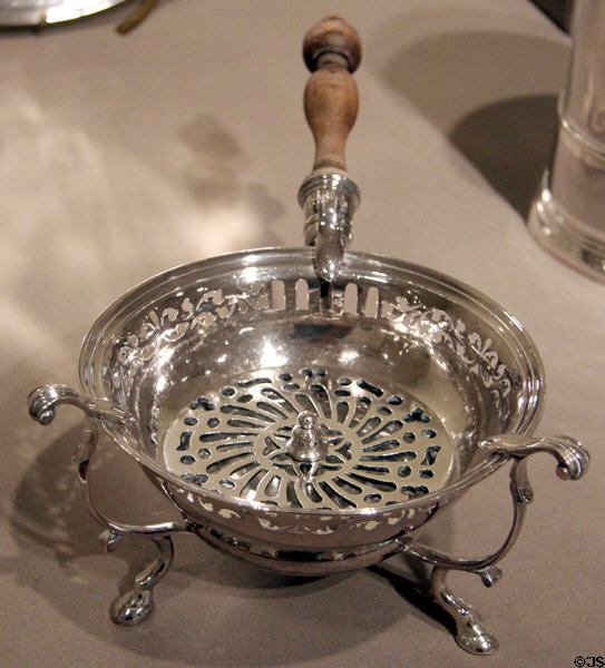 Silver chafing dish (c1730) by John Burt of Boston, MA at Art Institute of Chicago. Chicago, IL.
