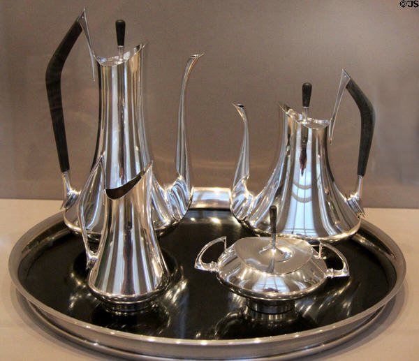 Silver & ebony coffee service (1960) by Donald Colflesh for Gorham Manuf. Co. of Providence, RI at Art Institute of Chicago. Chicago, IL.