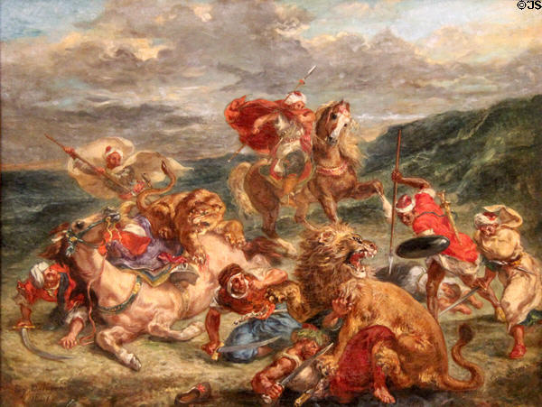 Lion Hunt painting (1860-61) by Eugène Delacroix at Art Institute of Chicago. Chicago, IL.