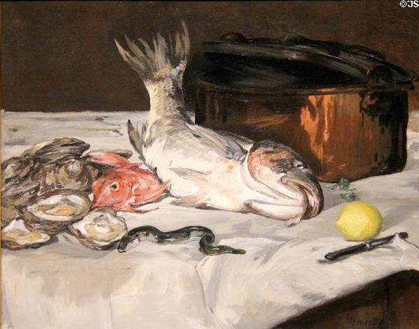 Fish still life painting (1864) by Édouard Manet at Art Institute of Chicago. Chicago, IL.