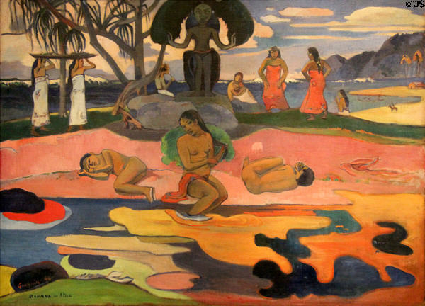 Day of the God (Mahana no Atua) painting (1894) by Paul Gauguin at Art Institute of Chicago. Chicago, IL.