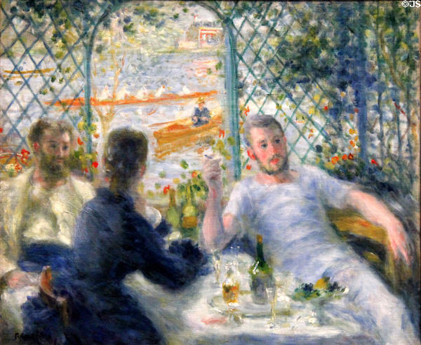 Lunch at the Restaurant Fournaise (Rowers' Lunch) painting (1875) by Auguste Renoir at Art Institute of Chicago. Chicago, IL.