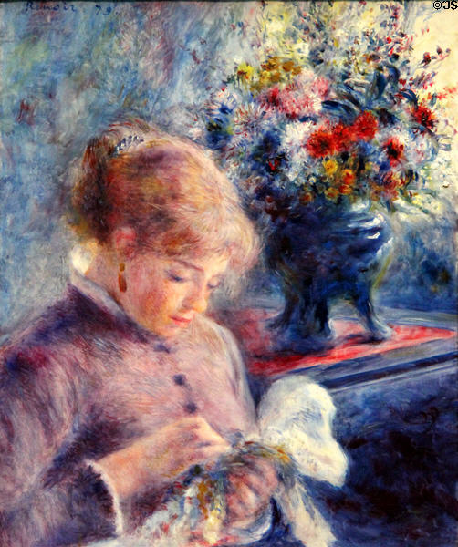 Young Woman Sewing painting (1879) by Auguste Renoir at Art Institute of Chicago. Chicago, IL.