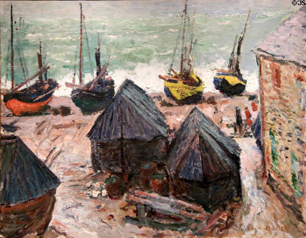 Boats on Beach at Étretat painting (1885) by Claude Monet at Art Institute of Chicago. Chicago, IL.