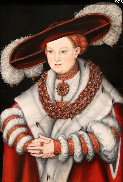 Portrait of Magdalena of Saxony, wife of Elector Joachim II of Brandenburg (c1529) by Lucas Cranach the Elder at Art Institute of Chicago. Chicago, IL.
