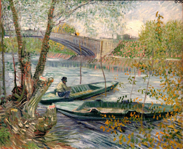 Fishing in Spring, the Pont de Clichy (Asnière) painting (1887) by Vincent van Gogh at Art Institute of Chicago. Chicago, IL.