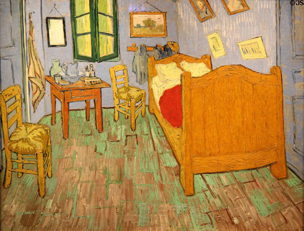 The Bedroom in his yellow house in Arles painting (1889) by Vincent van Gogh at Art Institute of Chicago. Chicago, IL.