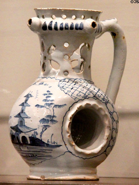 Tin-glazed earthenware puzzle mug (c1750) from London or Liverpool, England at Art Institute of Chicago. Chicago, IL.