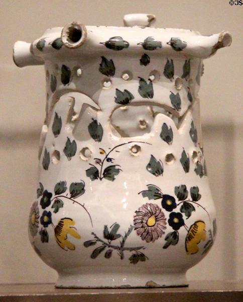 Tin-glazed earthenware puzzle mug (c1760) from England at Art Institute of Chicago. Chicago, IL.