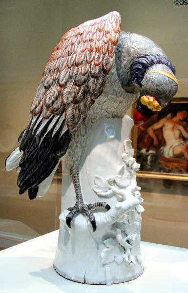 King Vulture porcelain statuette (1734) modeled by Johann Joachim Kändler for Meissen Porcelain Manufactory of Germany at Art Institute of Chicago. Chicago, IL.