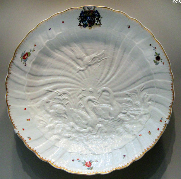Porcelain Swan Service dish (1738) modeled by Johann Joachim Kändler for Meissen Porcelain Manufactory of Germany at Art Institute of Chicago. Chicago, IL.