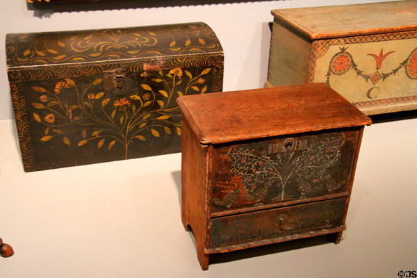 Painted chests (18th-19thC) from New England at Art Institute of Chicago. Chicago, IL.