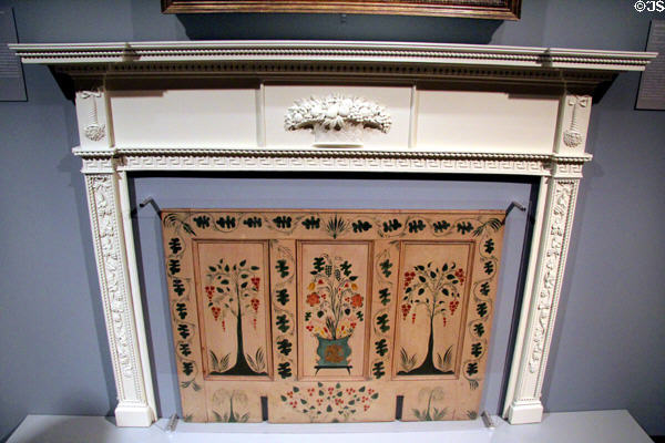 Fireplace mantel 1813 by Samuel Field McIntire of Salem, MA & Fireboard (c1820) from Southbury, CT used to cover hearths at Art Institute of Chicago. Chicago, IL.