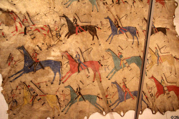 Cheyenne painted bison-hide tipi curtain (c1870) at Art Institute of Chicago. Chicago, IL.