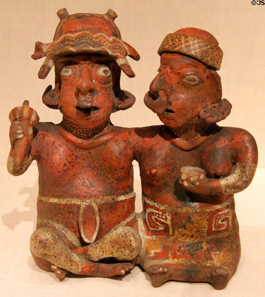 Ceramic seated joined couple (200 BCE-300 CE) from Nayarit, Mexico at Art Institute of Chicago. Chicago, IL.