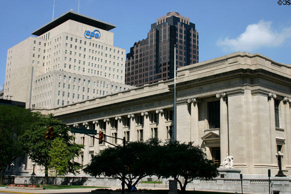US Court House & Post Office (1903 & 38) at Pennsylvania & Ohio Streets with SBC (1932) building & 300 North Meridian. Indianapolis, IN. Style: Classical revival.