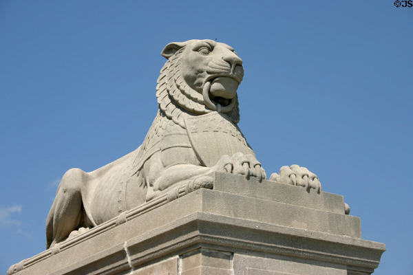 Lion with shield at World War Memorial. Indianapolis, IN.