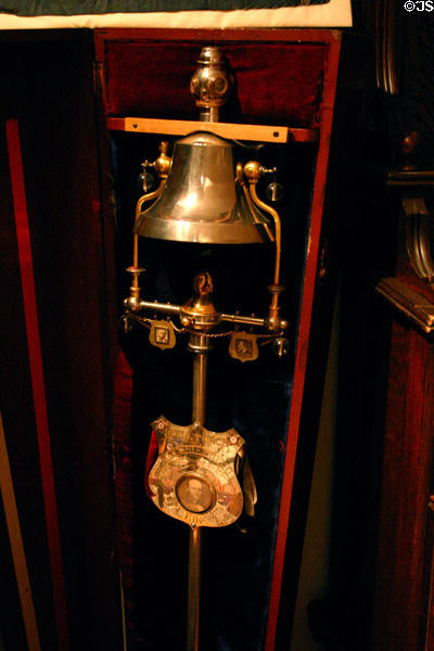 Brass lamp with bell used in torch-light election parades at Benjamin Harrison Presidential Site. Indianapolis, IN.