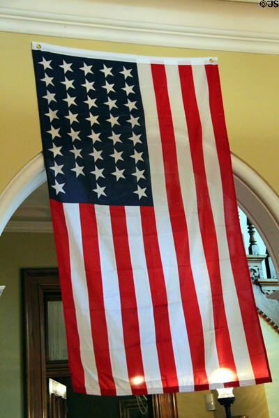 U.S. 38-star flag adopted July 4, 1877 when Colorado became a state & used for 13 years at Benjamin Harrison Presidential Site. Indianapolis, IN.