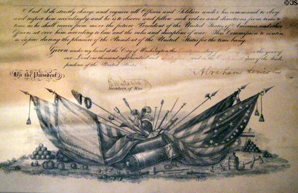 Abraham Lincoln signature detail (1865) on appointment of rank at Benjamin Harrison Presidential Site. Indianapolis, IN.