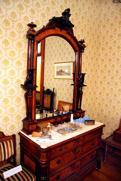 Chest of drawers with mirror in Benjamin Harrison's bedroom at Benjamin Harrison Presidential Site. Indianapolis, IN.