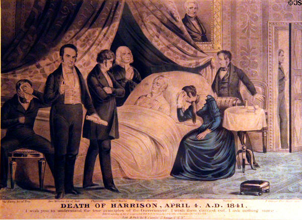Engraving of death of President William Henry Harrison (April 4, 1841) by N. Currier at Benjamin Harrison Presidential Site. Indianapolis, IN.