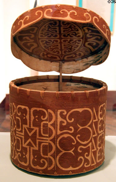 Passamaquoddy birchbark container (2008) by David Moses Bridges at Eiteljorg Museum. Indianapolis, IN.