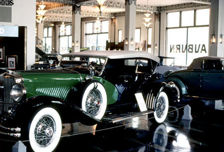 1934 Duesenberg La Grande Phaeton in heritage art deco auto showroom at Auburn Cord Duesenberg Museum. Auburn, IN.