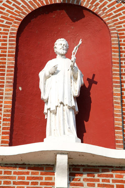 St Francis Xavier on front of Old Cathedral. Vincennes, IN.