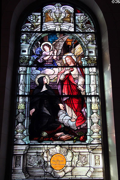 Christ with sacred heart stained-glass window (1908) by Von Gerichten Art Glass of Columbus in Old Cathedral. Vincennes, IN.
