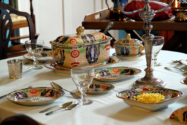 Table service (c1812) in dining room at Grouseland. Vincennes, IN.