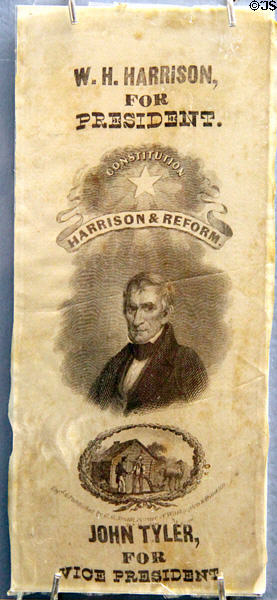 W.H. Harrison & John Tyler campaign ribbon at Grouseland. Vincennes, IN.