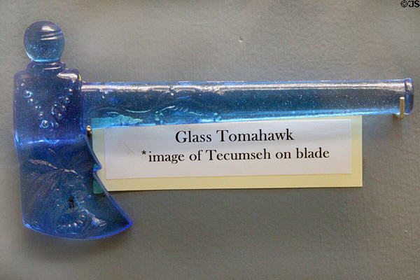 Glass Tomahawk with image of Tecumseh at Grouseland. Vincennes, IN.