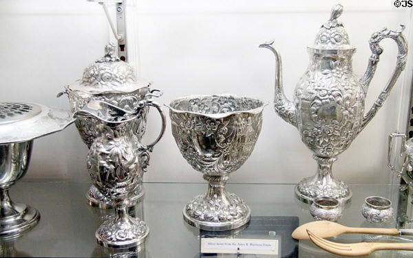 Silver items from Anna Harrison estate at Grouseland. Vincennes, IN.