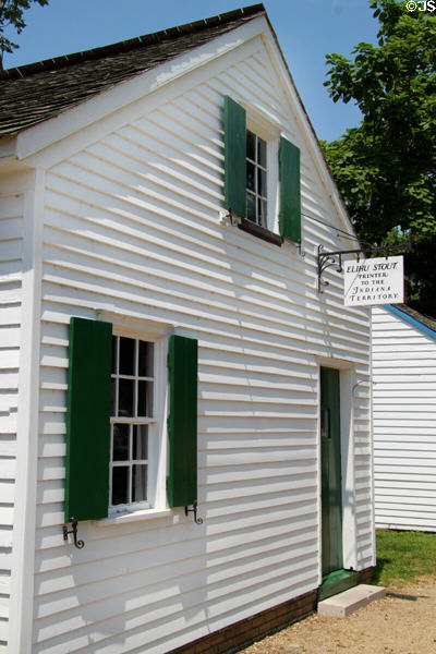 Replica Print Shop of Elihu Stout printer to the Indiana Territory when its Capitol was based in Vincennes. Vincennes, IN.
