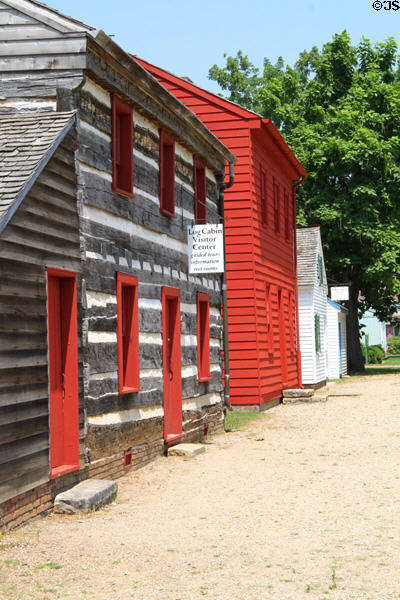 Log cabin visitor center at Vincennes Indiana State Historic Sites. Vincennes, IN.