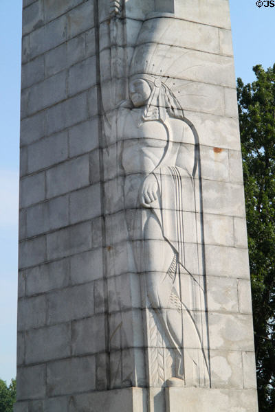 Relief sculpture of Indian by Raoul Josset on Lincoln Memorial Bridge across Wabash River. Vincennes, IN.