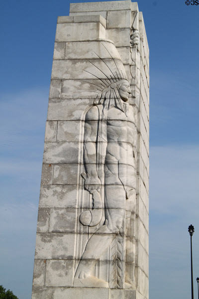 Relief sculpture of Indian by Raoul Josset on Lincoln Memorial Bridge across Wabash River. Vincennes, IN.
