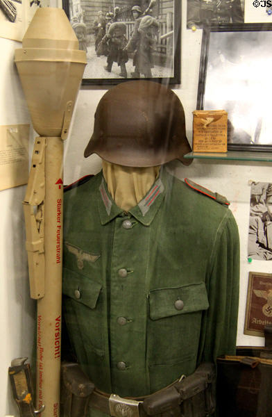 German Panzerfaust anti-tank weapon & German uniform at Indiana Military Museum. Vincennes, IN.