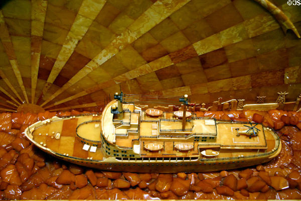 Model of USSR atomic icebreaker Lenin made of amber & onyx gifted (1960) to Eisenhower at Eisenhower Museum. Abilene, KS.