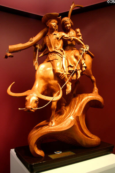 Wood carving of boy & ox (1960) given by President of Philippines at Eisenhower Museum. Abilene, KS.