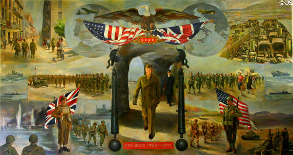 Mural of Eisenhower at center of combined allied operations of WW II (1955) by Louis Bouché at Eisenhower Museum. Abilene, KS.