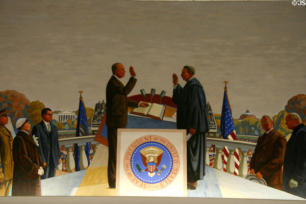 Mural of Eisenhower taking oath of office as President of United States at Eisenhower Museum. Abilene, KS.